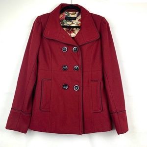 Steve Madden Wool Floral Lined Double Breasted Peacoat‎